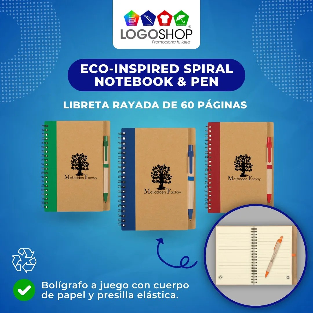 Descubre la Eco-Inspired Spiral NoteBook & Pen.